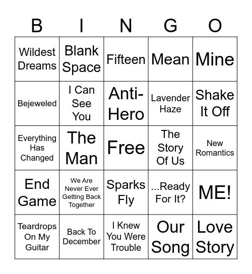 BINGO (Taylor's Version) Bingo Card