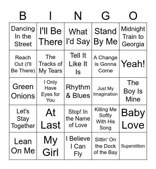 R&B Bingo Card