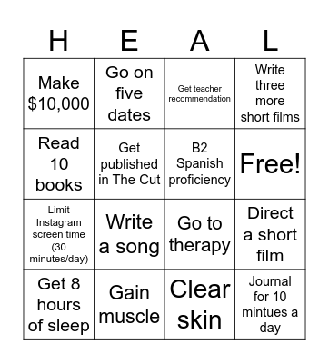 2025 Goals Bingo Card