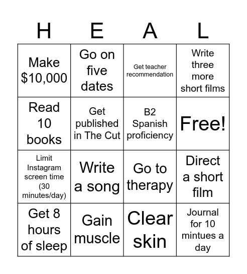 2025 Goals Bingo Card