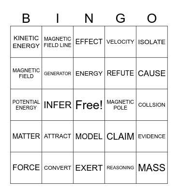 Science Vocabulary Bingo Card