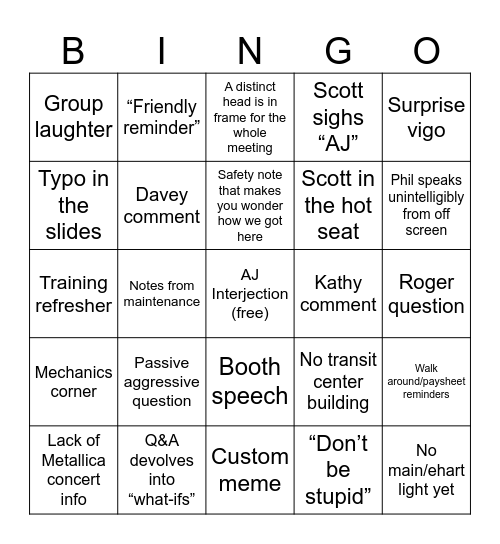 Safety Bingo Card