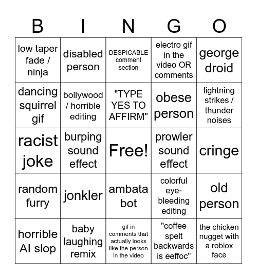 instagram reels bingo Card