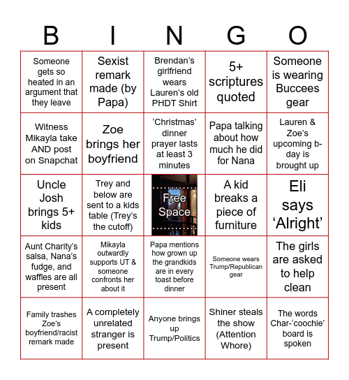 Sanders Family Christmas Bingo Card