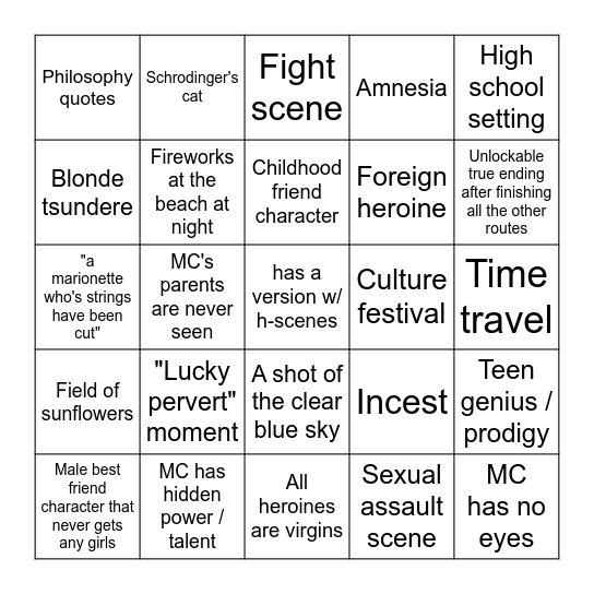 Visual Novel Bingo Card