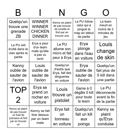 PUBG Bingo Card