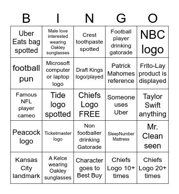 Holiday Touchdown Bingo Card