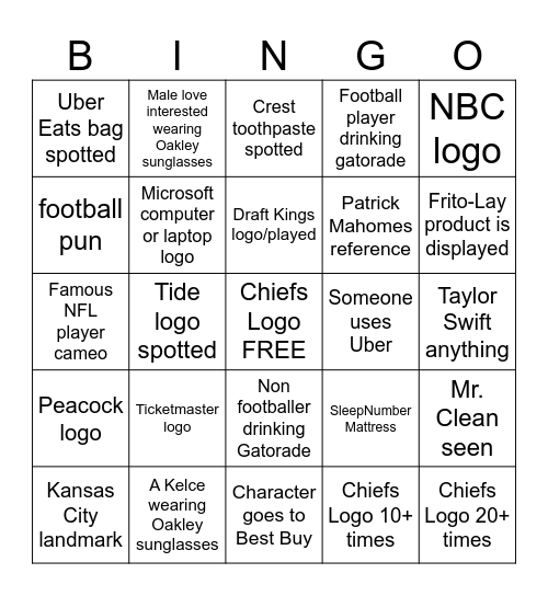 Holiday Touchdown Bingo Card