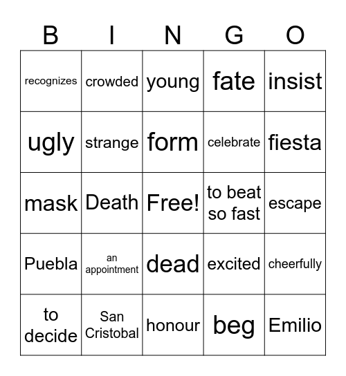 The Appointment- Vocabulary Bingo Card