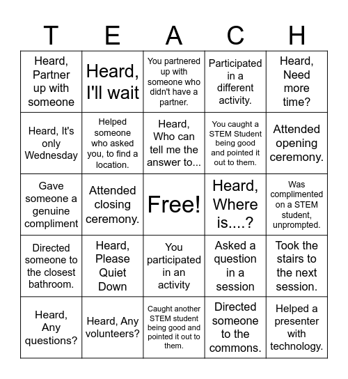 December STEM Day Bingo Card