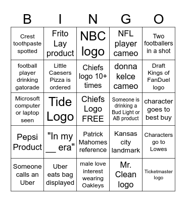 Holiday Touchdown Bingo Card