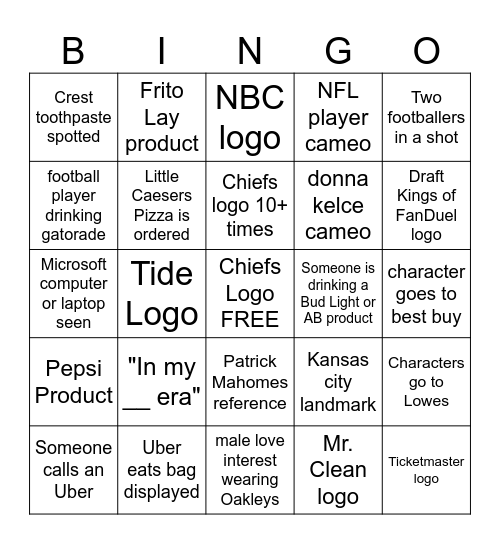 Holiday Touchdown Bingo Card