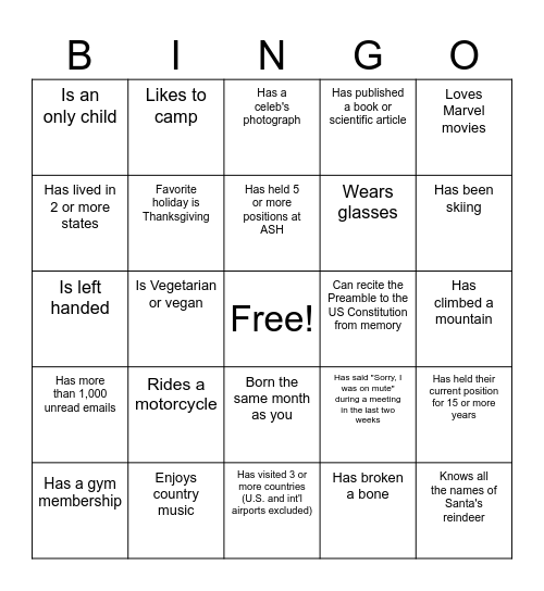 Human Bingo Card
