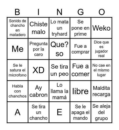 Llamada con el ismael Bingo Card