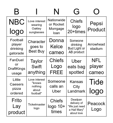 Holiday Touchdown Bingo Card