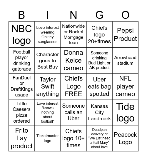 Holiday Touchdown Bingo Card