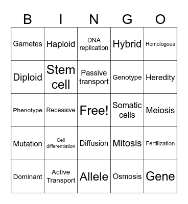 Game 2- New Biology Final Review Bingo Card