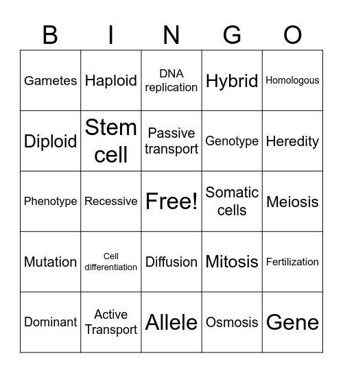 Game 2- New Biology Final Review Bingo Card