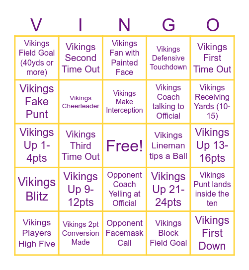 VINGO Bingo Card