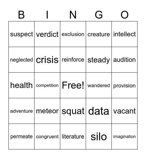 Kayla's Spelling Pattern Review Bingo Card