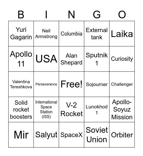 Astronomy Unit 5 Bingo Card