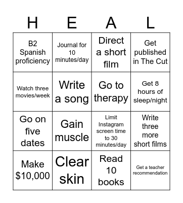 2025 Goals Bingo Card