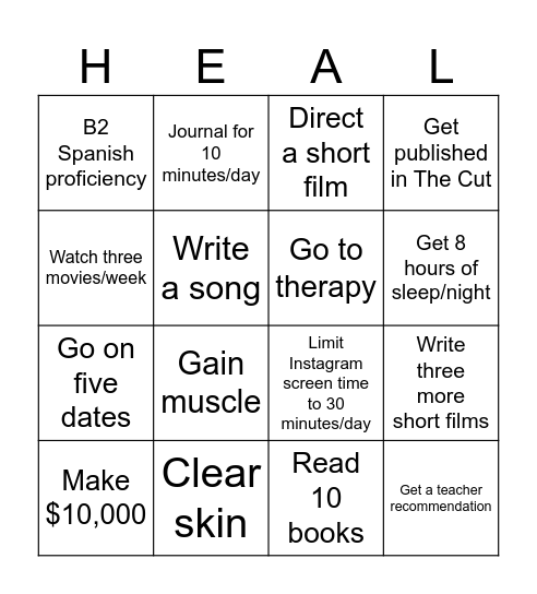 2025 Goals Bingo Card