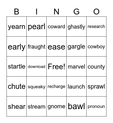 Jaxon's Spelling Pattern Review Bingo Card