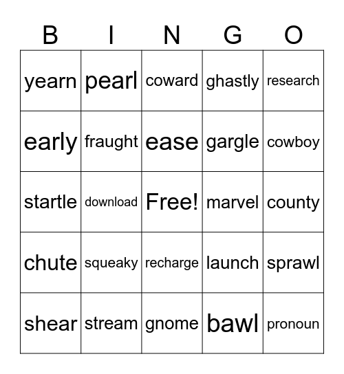 Jaxon's Spelling Pattern Review Bingo Card