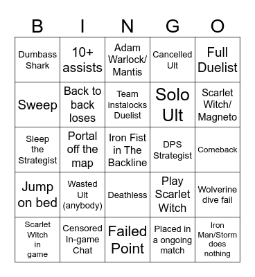 Marvel Rivals Bingo Card