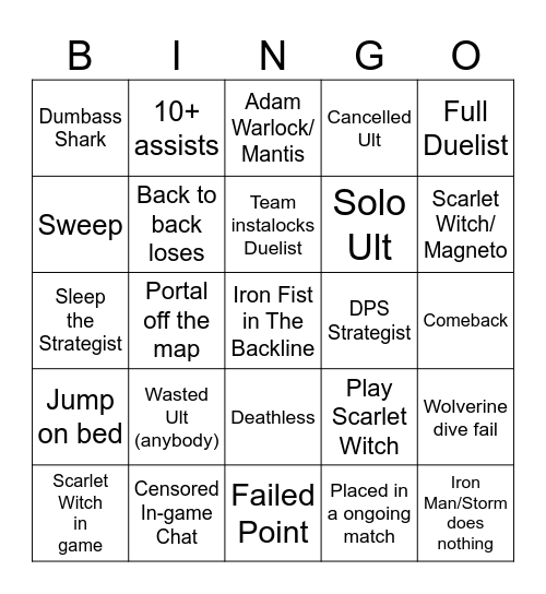 Marvel Rivals Bingo Card