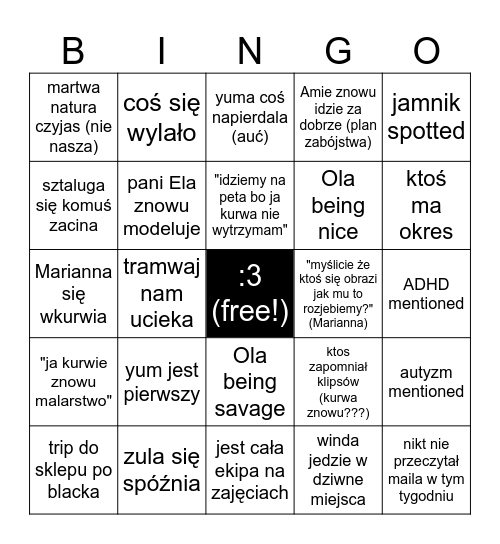 cuntrastownia bingo Card