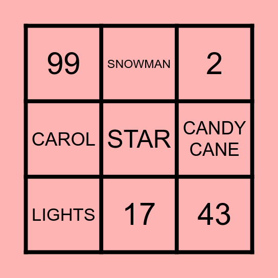 WWG Christmas Bingo Card