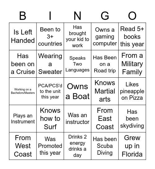 Mingle Bingo Card