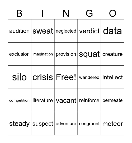 Kayla's Spelling Pattern Review Bingo Card