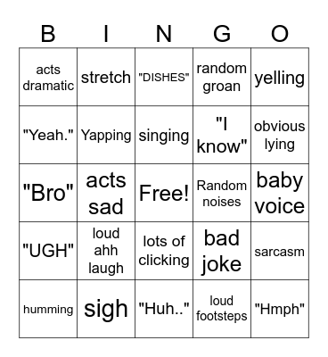 Day in the life of my brother Bingo Card