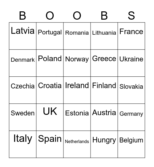 European Bingo Card