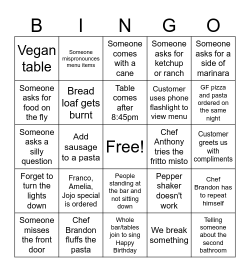 Joelle Bingo Card