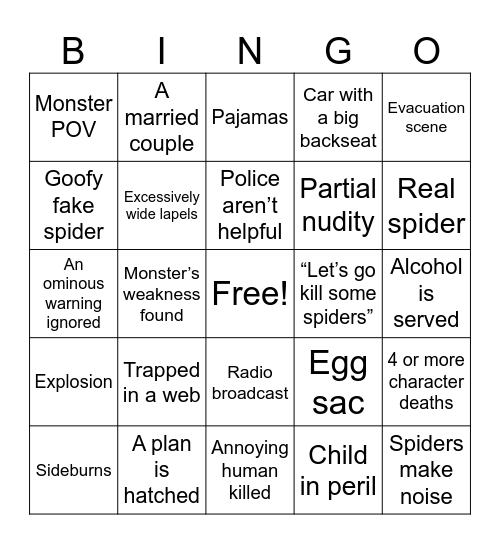 Giant Spider Invasion Bingo Card