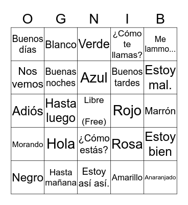 Spanish OGNIB Bingo Card