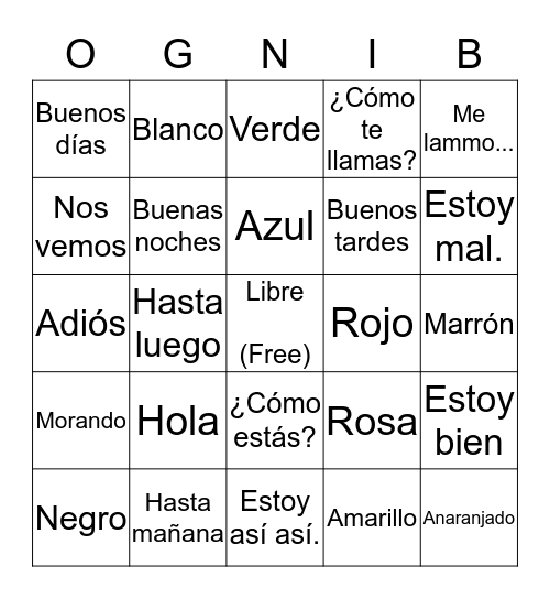 Spanish OGNIB Bingo Card