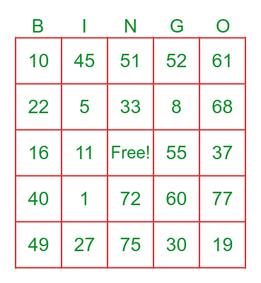 Christmas Bingo Card