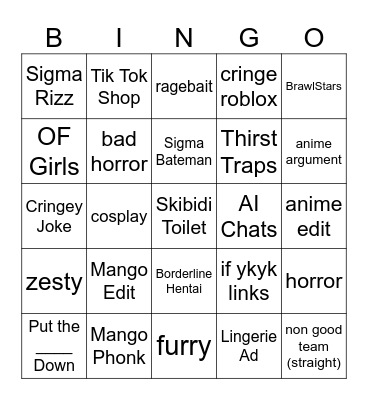 Sigma Tik Tok Bingo Card