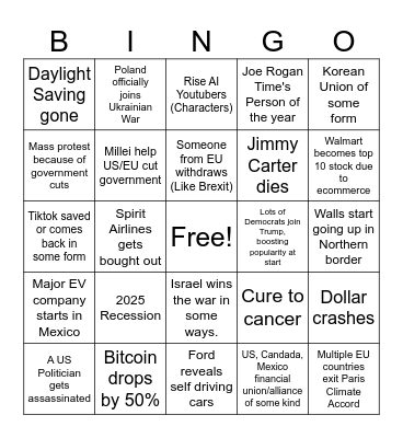 2025 Bingo Card Bingo Card