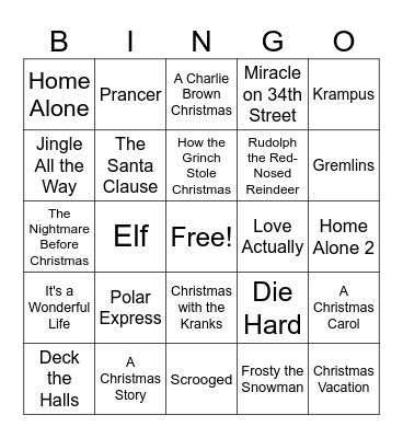 Winter Movie BINGO Card