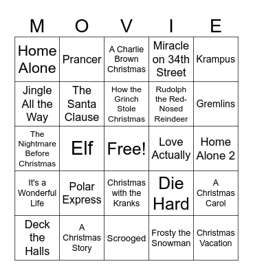 Winter Movie BINGO Card
