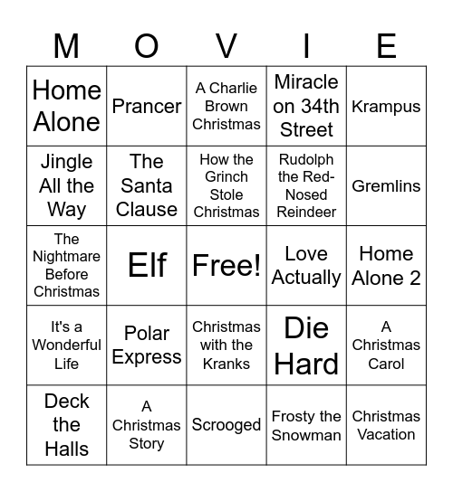 Winter Movie BINGO Card