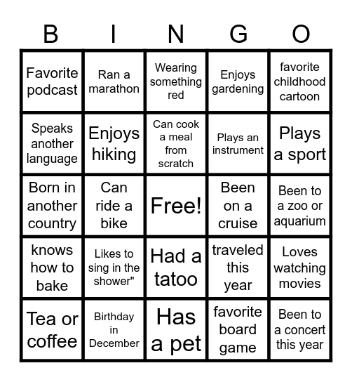 Artsy Holiday Bingo Card