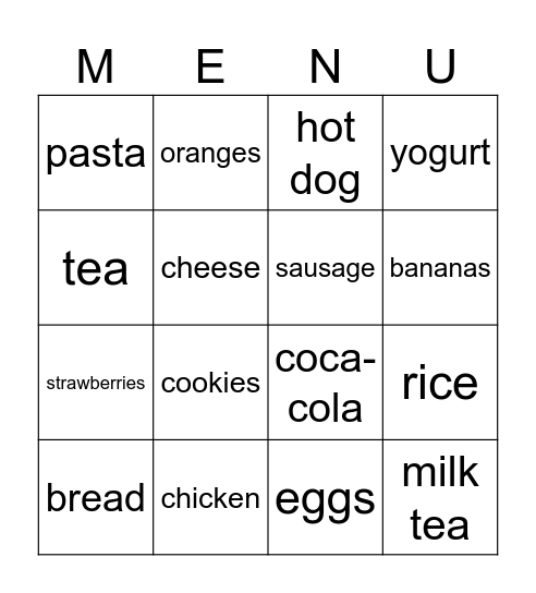 Let's eat!!! Bingo Card