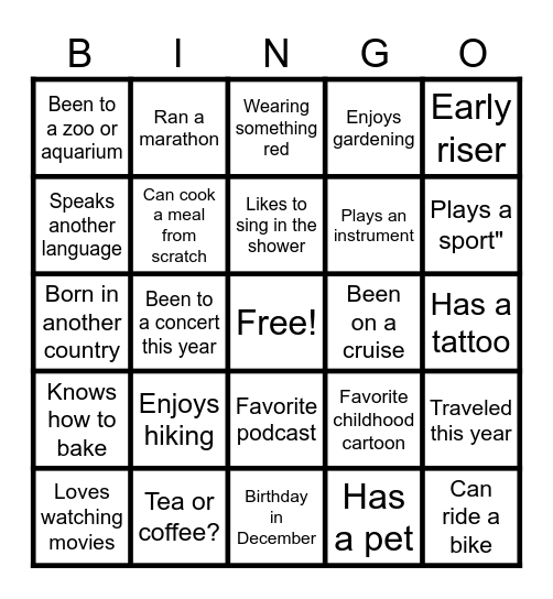 Artsy Holiday Bingo Card